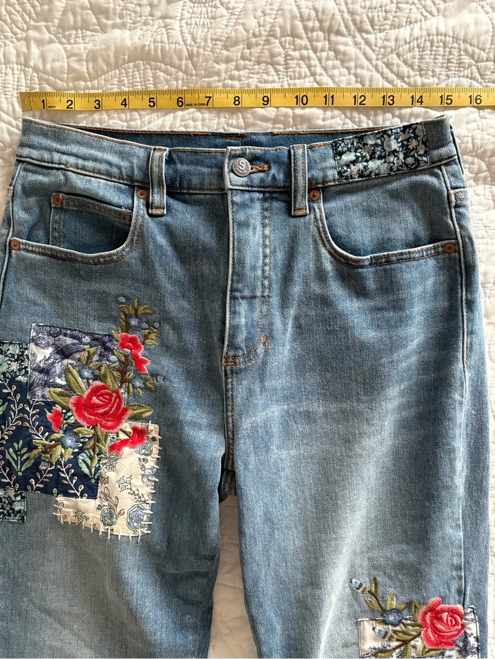 Sundance Elise Patchwork Floral Denim Cropped Jeans